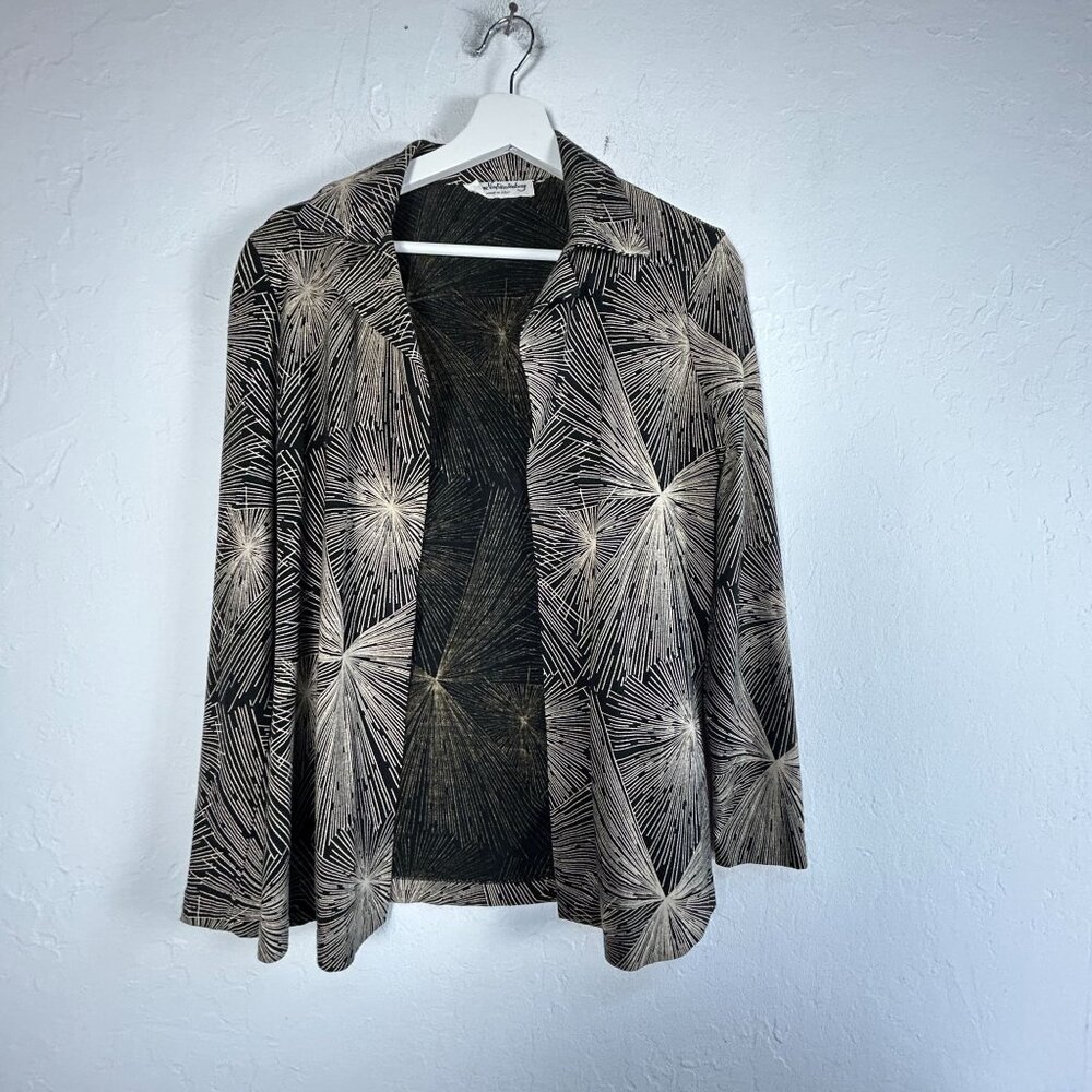 Vintage Diane Von Furstenberg Womens Black Beige Starburst Pattern Open Jacket